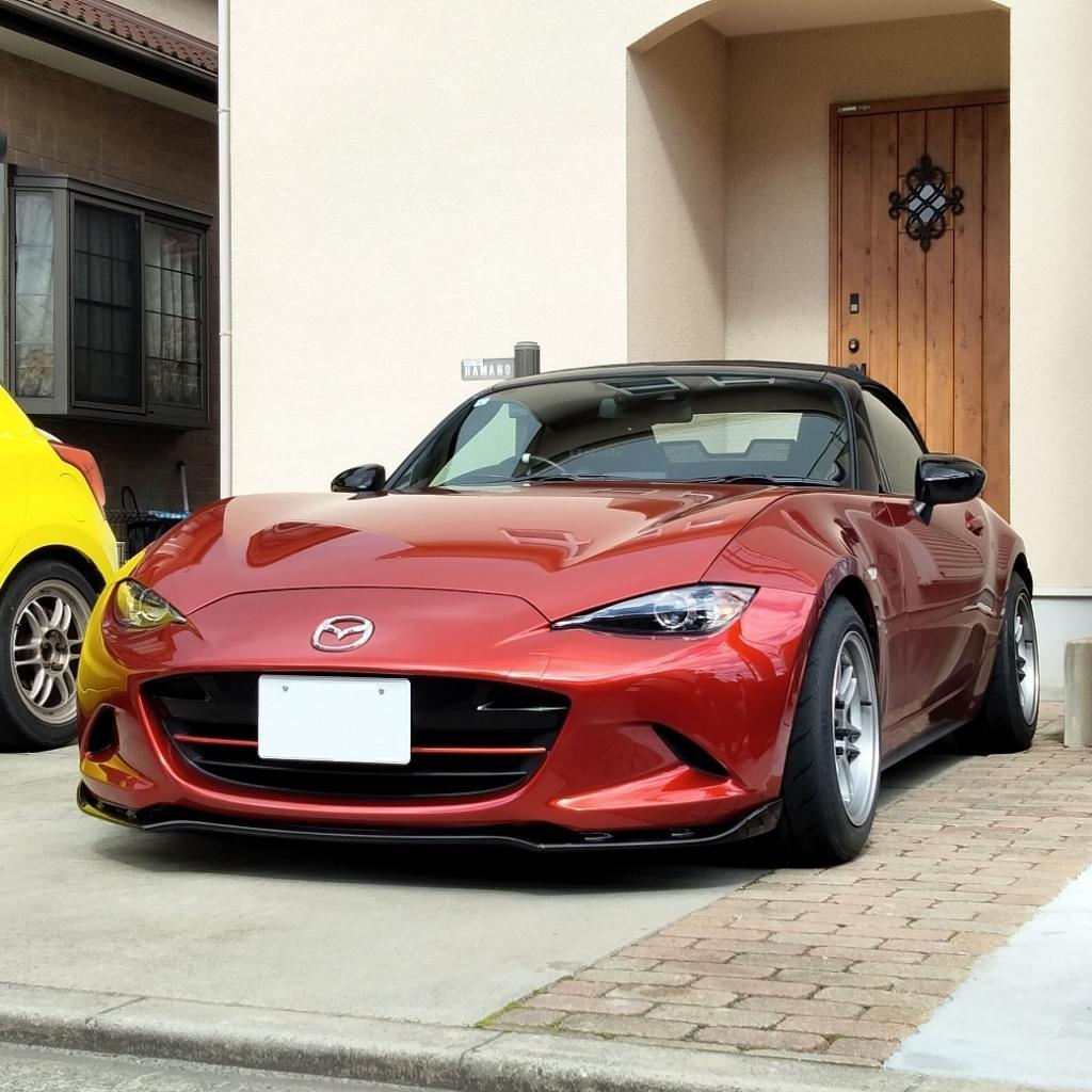 ND5ロードスター ENKEI RPF1RS 車高調装着 フロント外観 自宅駐車場