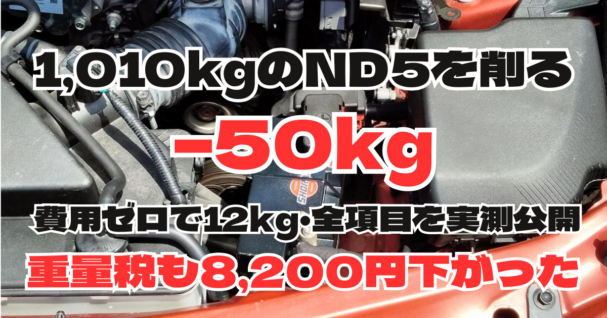 1010kgから960kgまで50kgを削減したND5ロードスターの軽量化記録